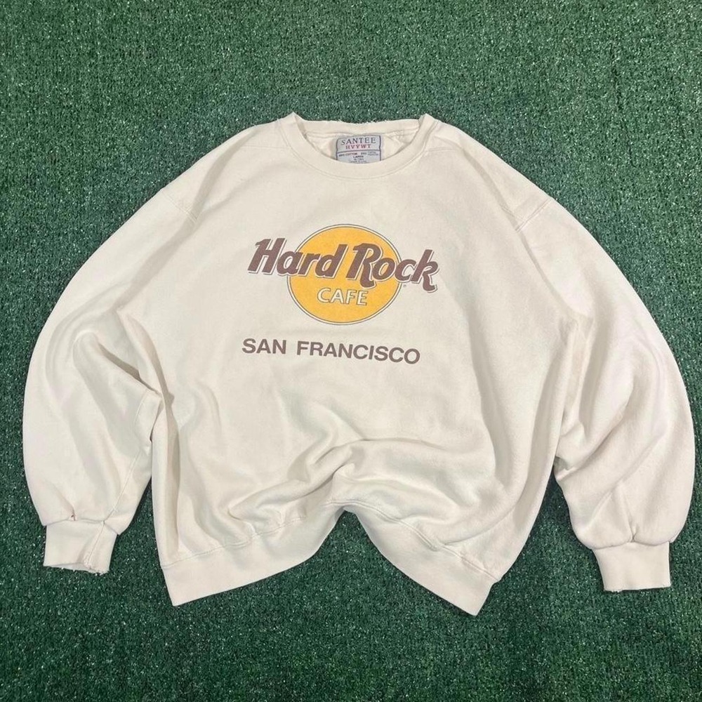 Vintage Santee Hard Rock Cafe San Francisco Crewneck Sweatshirt Cream Large